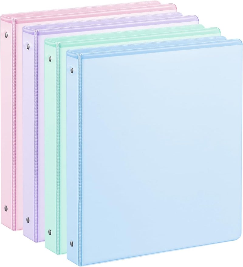 SUIN 1'' 3-Ring-Binder with Pockets, 200 Sheets Capacity, 1 inch Binders fits 11" x 8.5" US Letter Size, Assorted 4 Pastel Colors - Ideal for School, Office, and Home Use (1 inch) - Image 1